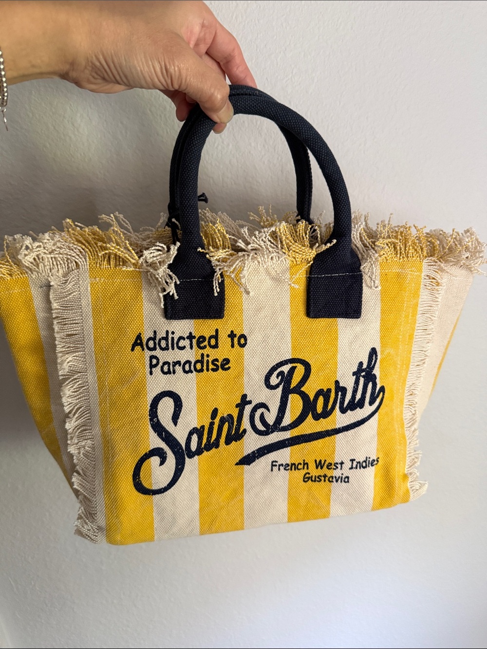 MC2 Saint Barth Yellow and Navy Striped Fringe Tote